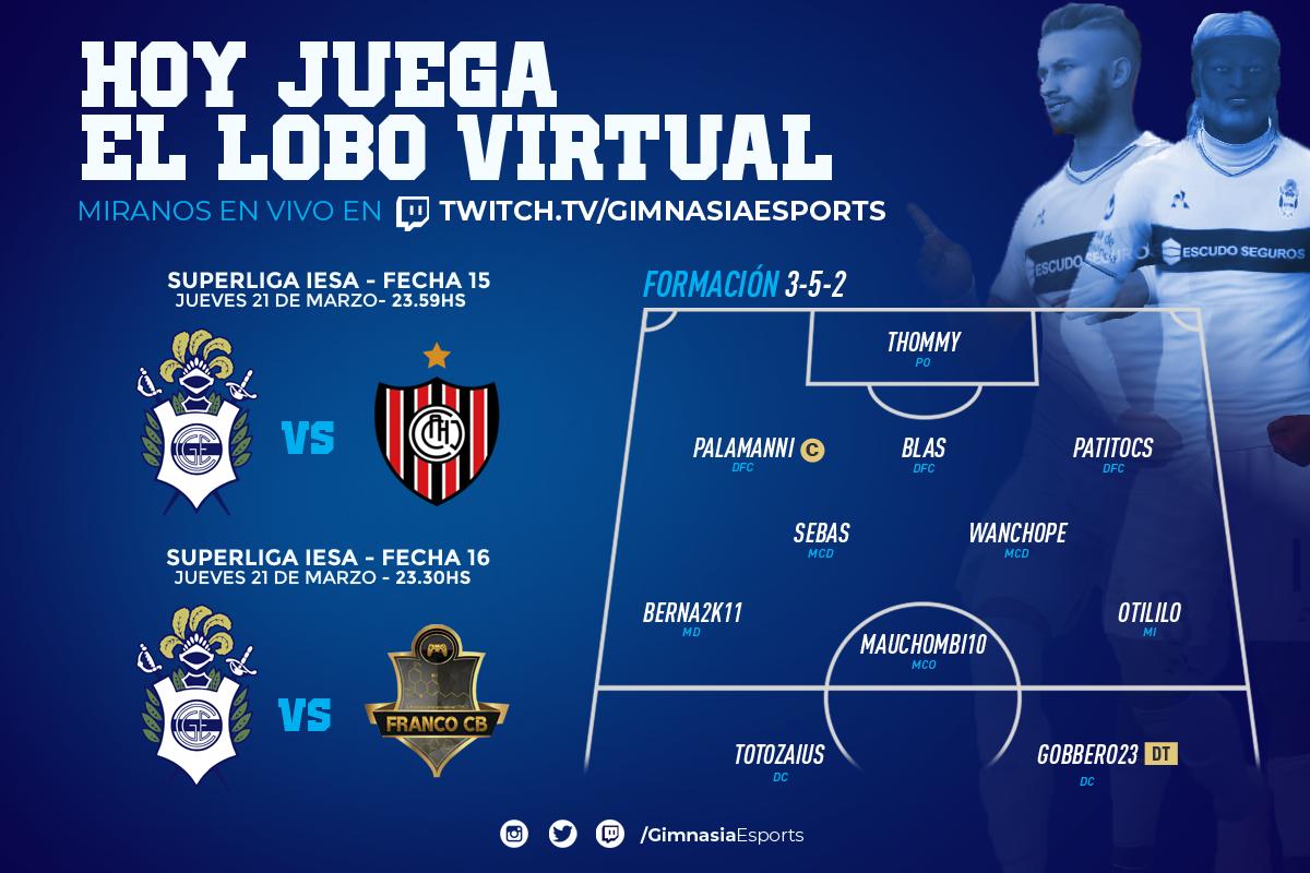 GimnasiaeSports's tweet photo. 🐺🎮 #ClubPro ¡Juega el Lobo Virtual!

Por la #SuperLigaIESA de @IESAArgentina:

📅 Fecha 15
🕘 23:59hs
🆚 @ChacaeSports 

📅 Fecha 16
🕘 23:30hs
🆚 @Franco__CB 

👉 Podés vernos en vivo desde 📺https://t.co/eRBDmSzZ0p   
 
#CGE #GELP #eSports #EnAzulYBlanco https://t.co/mwc3yBWWqM