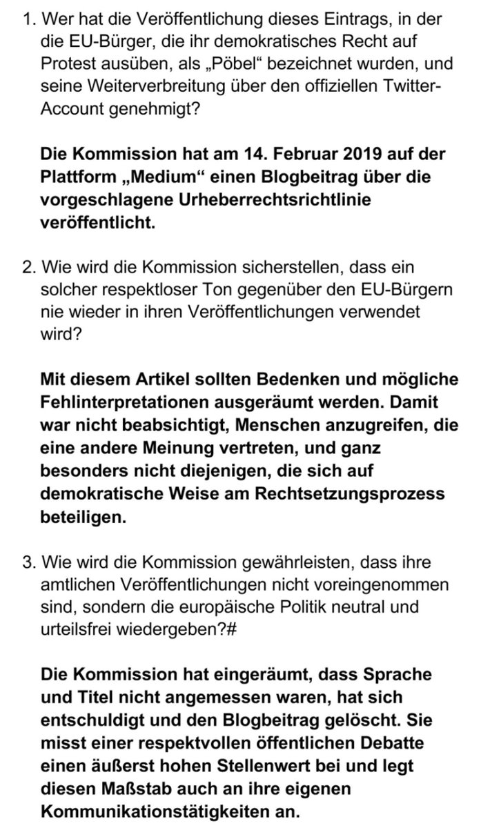 woelken's tweet photo. Verspätet hat sich die @EU_Commission bequemt eine "Antwort" auf unsere #MobGate Anfrage zu schicken. Beachtlich ist: 1. @JunckerEU selbst verantwortet die Antwort. IMHO passiert das sehr selten. 2. die #Kommission hat nicht eine Frage beantwortet. Da haken wir nach! #Artikel13 https://t.co/FFXb6lpOXs