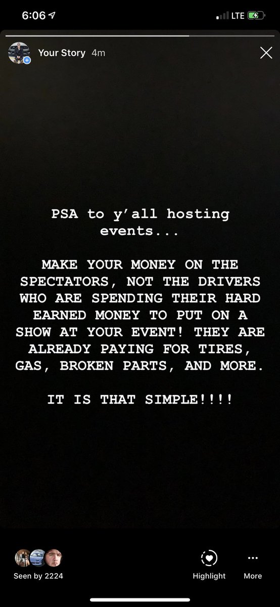 Adam_LZ's tweet photo. PSA. Spectators are happy to pay and support the drivers they come to watch. In what world does it make sense for drivers to spend hundreds of dollars on entry PLUS tires/gas and spectators expect cheap entry and free ride alongs? Make drivers lives easier so they can keep coming https://t.co/nKnRiBjT9q