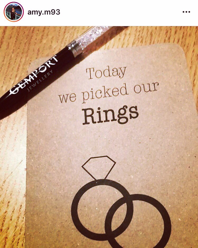 GemPortJeweller's tweet photo. Wow @amy.m93 ๐ฎ so excited for you both and nice to see you using our pen ๐ @SquarePegPromo #bespokeweddingbands #weddingrings #marriage #brandedpen #birminghamjeweller #jewelleryquarter #gemportjewellery https://t.co/A5ZbUBKZlO