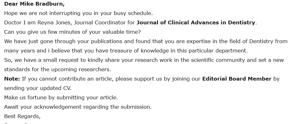 MikeBradburn2's tweet image. My forthcoming fake dental journal article will be called &quot;Patient perceptions following root canal surgery : ow&quot; @PredJrnlEmails