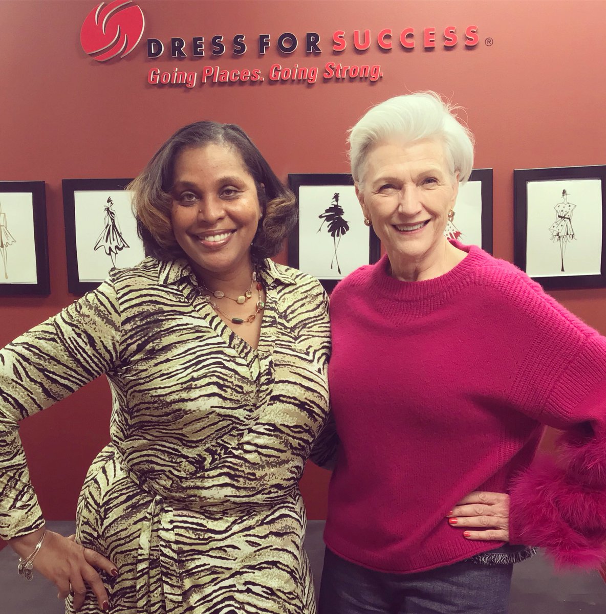 mayemusk's tweet photo. With Joi Gordon, the CEO of @dressforsuccess, an international not-for-profit organization that empowers women to achieve economic independence by providing a network of support in 150 cities in 20 countries 🌎🌍 #Ambassador
#KeepSmiling
#ItsGreatToBe70 https://t.co/jFbXlL4nY4