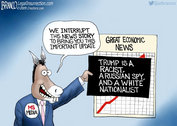 comicallyincorrect.com/a-f-branco-car…
@AFBRANCO
#DiversionProgram
March 21, 2019 at 7:40 am
Media Hide Good Economic News
Mainstream media consistently bury good economic news that puts Trump in A positive light
Political Cartoon by A.F. Branco ©2019.