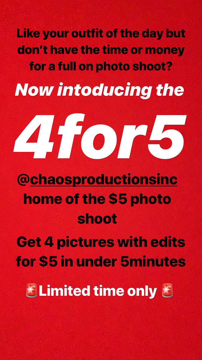ProductOfChaoss's tweet photo. New pop up photo deals if u donβt want to book a whole shoot
#4for5 https://t.co/vfDQPBWM29