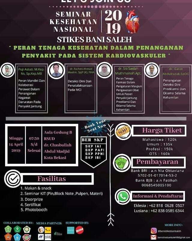 .
*[SEMINAR KESEHATAN NASIONAL]* 😊🌸Assalamualaikum Warohmatullahi Wabarokatuh 🌸😊 Kabar gembira  dari BEM STIKES Bani Saleh 🎉🎉🎉 Apa kabar Ners 👨🏻‍⚕️.??
Apa kabar Bu Bidan👩🏻‍⚕️..??
Apa kabar Apoteker👨🏻‍💼..?? Ini nih yang ditunggu-tunggu.. 😊 *🏥Seminar K… ift.tt/2U5zt8z