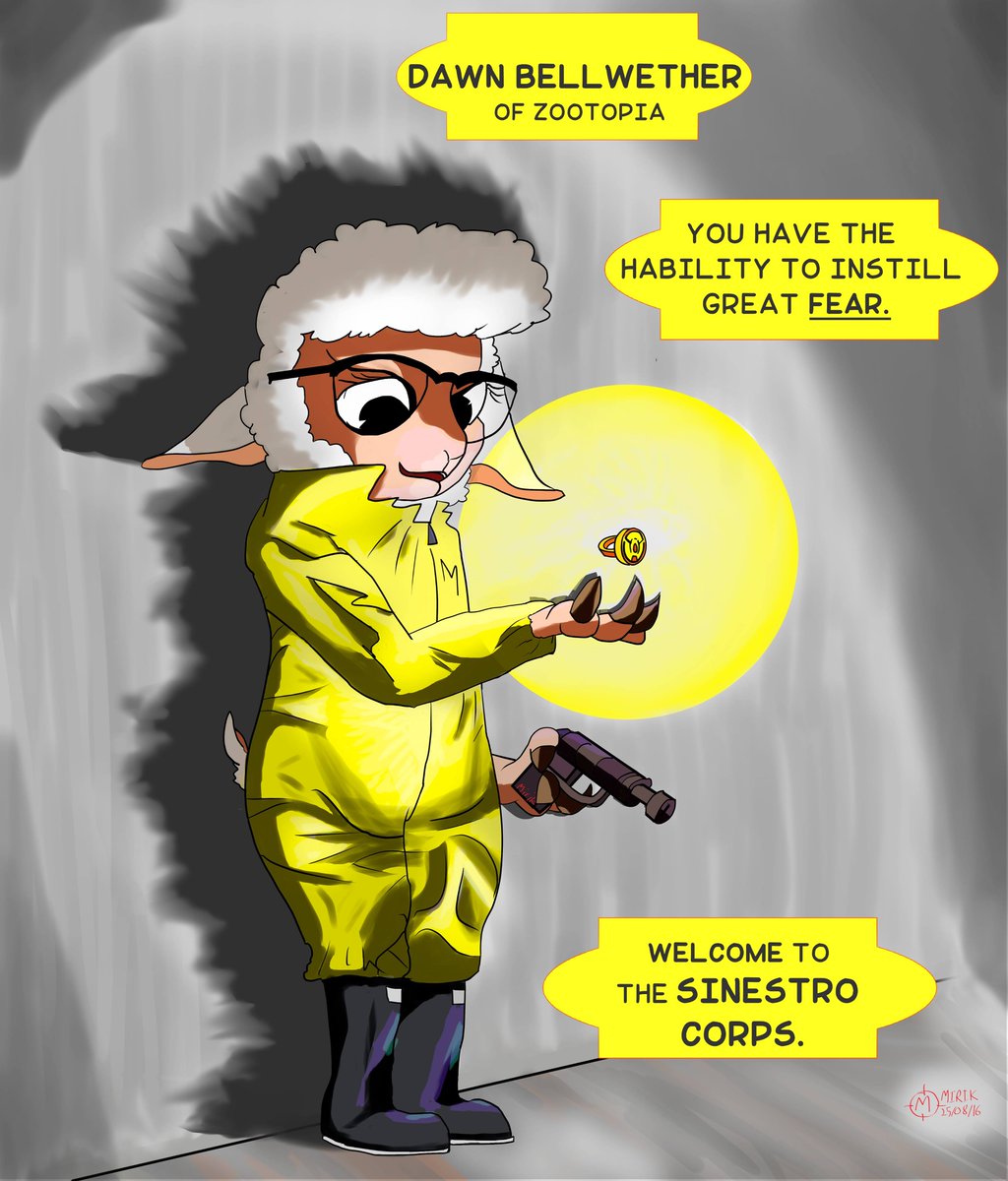3Mirik's tweet photo. Dawn Bellwether of the Sinestro corps
yes I like a looooot the green lanter stories
#theveryfirst #Zootopia #bellwether https://t.co/xH3RT13ZUV