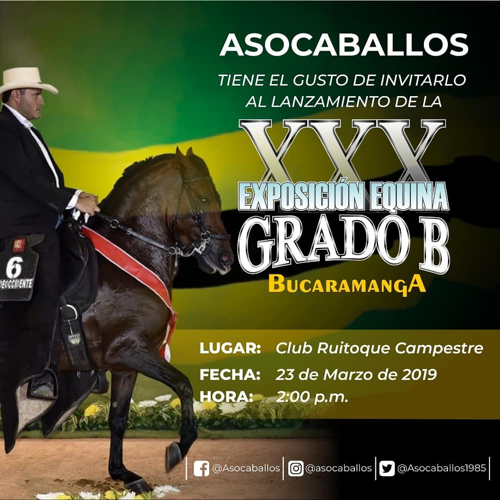 Asocaballos1985's tweet photo. No te pierdas este 23 de Marzo en el #Club #Ruitoque #Campestre el gran #Lanzamiento de la XXX #Exposición #Equina #GradoB en #Bucaramanga #Santander ¡tendremos una tarde de #Caballo! Show Ranchero - Show Vallenato - Show de música popular. ven con toda tu familia y disfruta https://t.co/0lHe6D5W8K