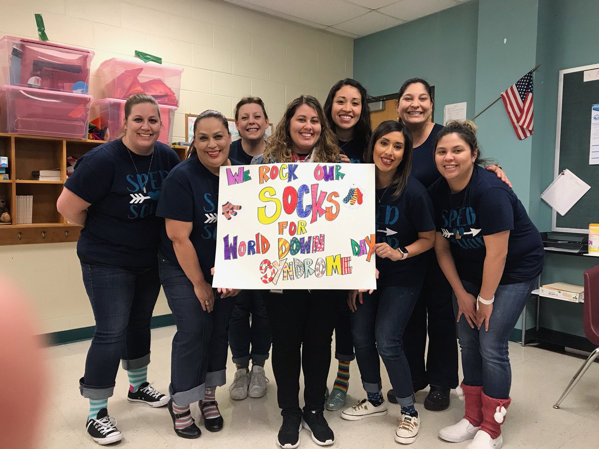 rocksyhuerta's tweet photo. Cody Spec Ed Teachers Rock Socks for World Down Syndrome Day #NISDcody #NISD 💕💖 @georgettecarra5 @NISDSpecialEd @sdlc1113 @tcormier_bmc @kittiya52 https://t.co/hNyx3GXqNj