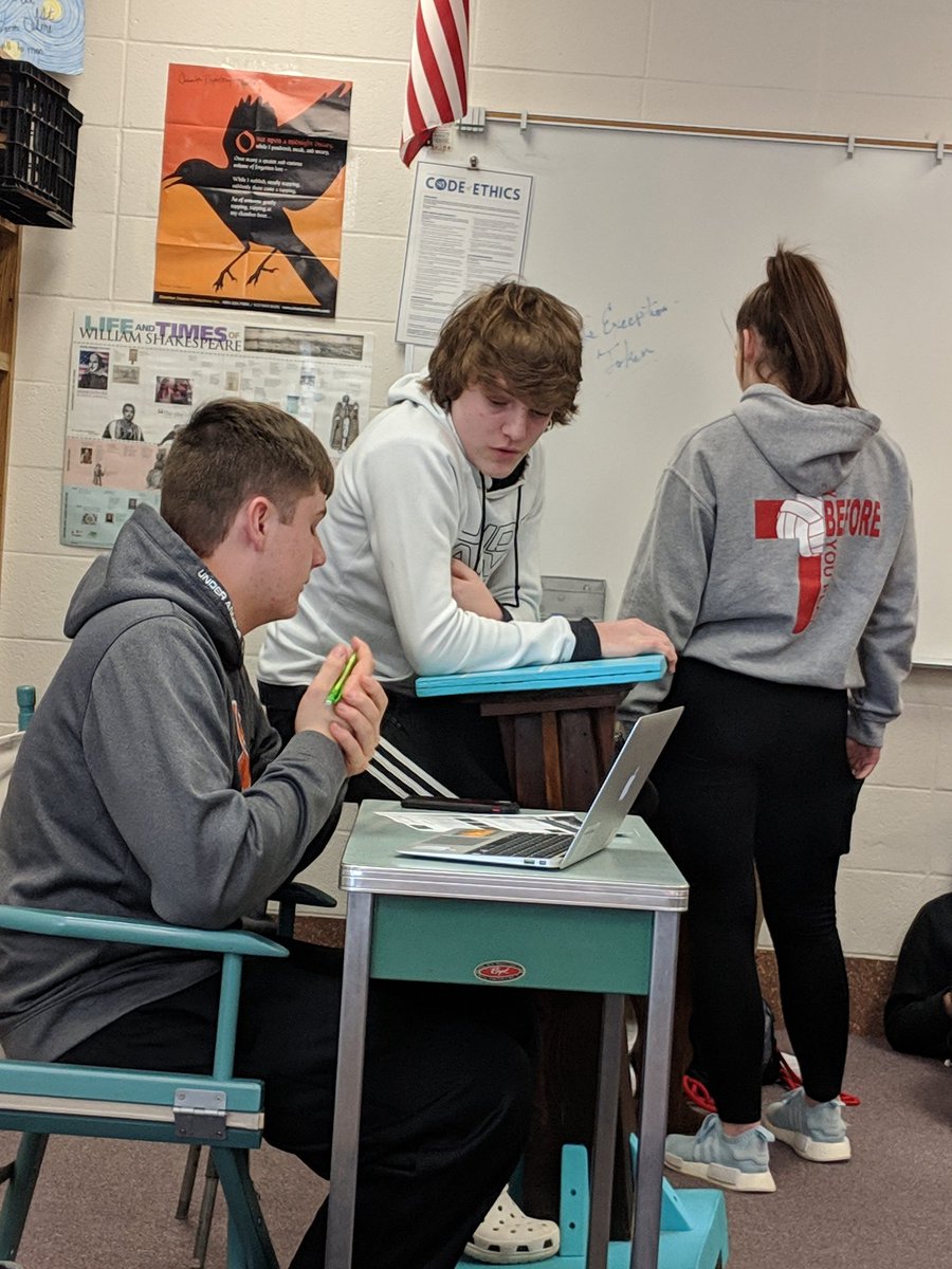 AmberNeighbor's tweet photo. After watching the first round of client defenses for And Then There Were None, these two wanted to change some of their evidence and wanted to make sure they had enough detail. So they decided to practice one more time before they present their case tomorrow. #BHSNeighbor https://t.co/gpZp4MYnx8