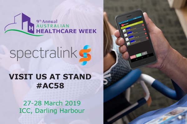 WavelinkAU's tweet photo. Improve patient care with @SpectralinkCorp #versity and @spoktweets #messenger by bringing important patient information into the hands of carers. Visit us at stand #AC58 at #AHW19 for a demo. https://t.co/ZWKDEV7Q4f