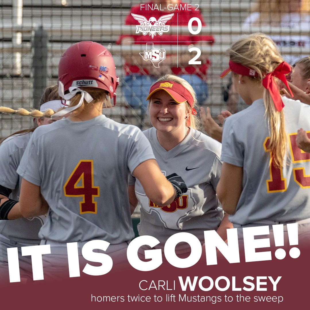 MSUMustangs's tweet photo. SOFTBALL: @CarliFries_ hits EIGHTH and NINTH homers to provide offense in a 2-0 shutout of TWU Thursday in Game 2 #StangGang https://t.co/HE2SlDGdep