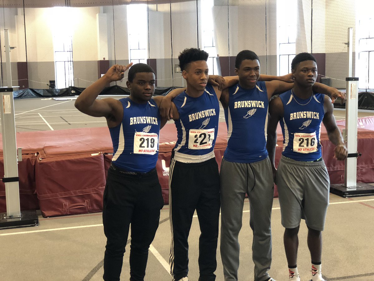 bcpsva's tweet photo. Just in case you missed it.. Chadwick Cleaton & Boys 4 X 200 Meter Relay Team win State Championships. Congratulations to the Brunswick High – Indoor Track & Field Team. @BHSBulldogsbcps #BrunswickStrong #VHSL #TrackandWin https://t.co/uh3vqXyqss