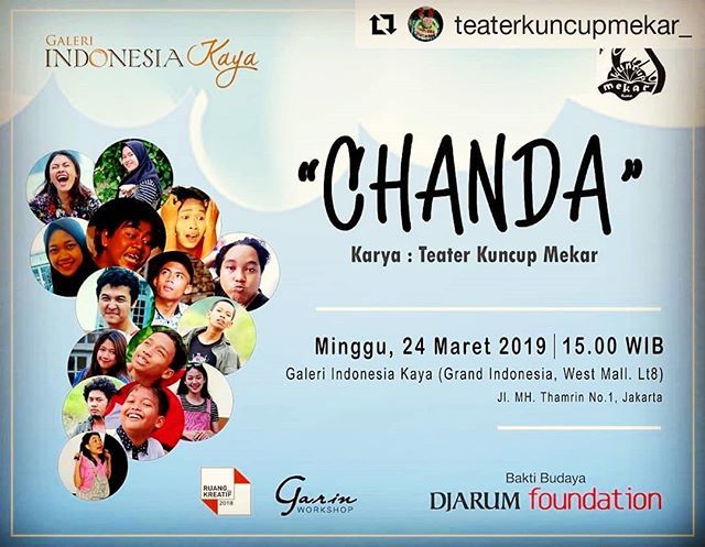 SANGSWARA's tweet photo. SSedulurSS ber"chanda" di Galeri Indonesia Kaya....
#Repost @teaterkuncupmekar_ (@get_repost)
・・・
Hai don’t miss it! Saksikan kita di @indonesia_kaya @ruang.seni.pertunjukan pada tanggal 24 Maret 2019 pukul 15:00 WIB di
Kita akan mementaskan Teater “… https://t.co/z1nfCpTMdJ https://t.co/bcwJ8iKaUM