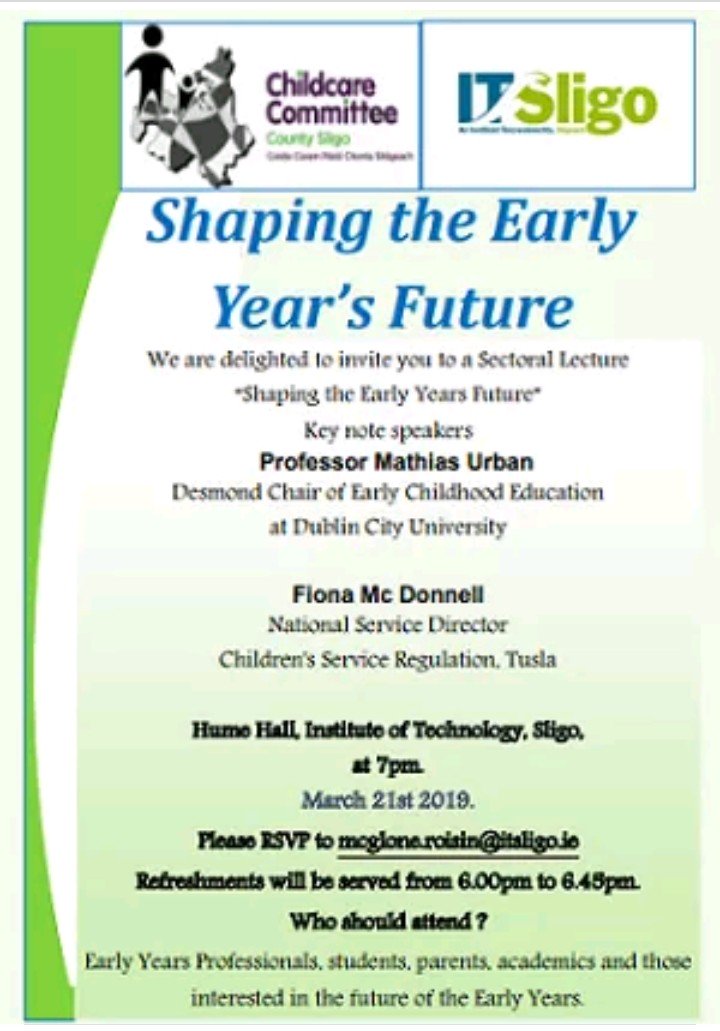 Debnolds's tweet photo. Evening well spent @itsligo @Froebelbanjo interesting lecture about
contexts of early childhd
values we attribute to Early yrs Ed
&amp; negative consequences of inequality for children worldwide  
Early Yrs C &amp; Ed is political - Early Educators need to get political too #jointheunion https://t.co/k9h2sl3psi
