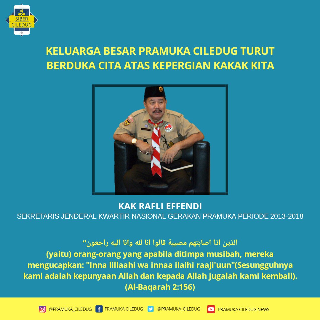 pramuka_ciledug's tweet photo. Keluarga Besar Pramuka Ciledug turut berduka cita yang sedalam-dalamnya, semoga amal ibadah beliau di terima di sisi Allah SWT. 🙏

#GerakanPramuka #PramukaCiledug #SetiapPramukaAdalahKantorBerita #PramukaPerekatNKRI #ScoutForChange #PramukaKotaTangerang #JurnalisPramuka https://t.co/phVZzmRIVd