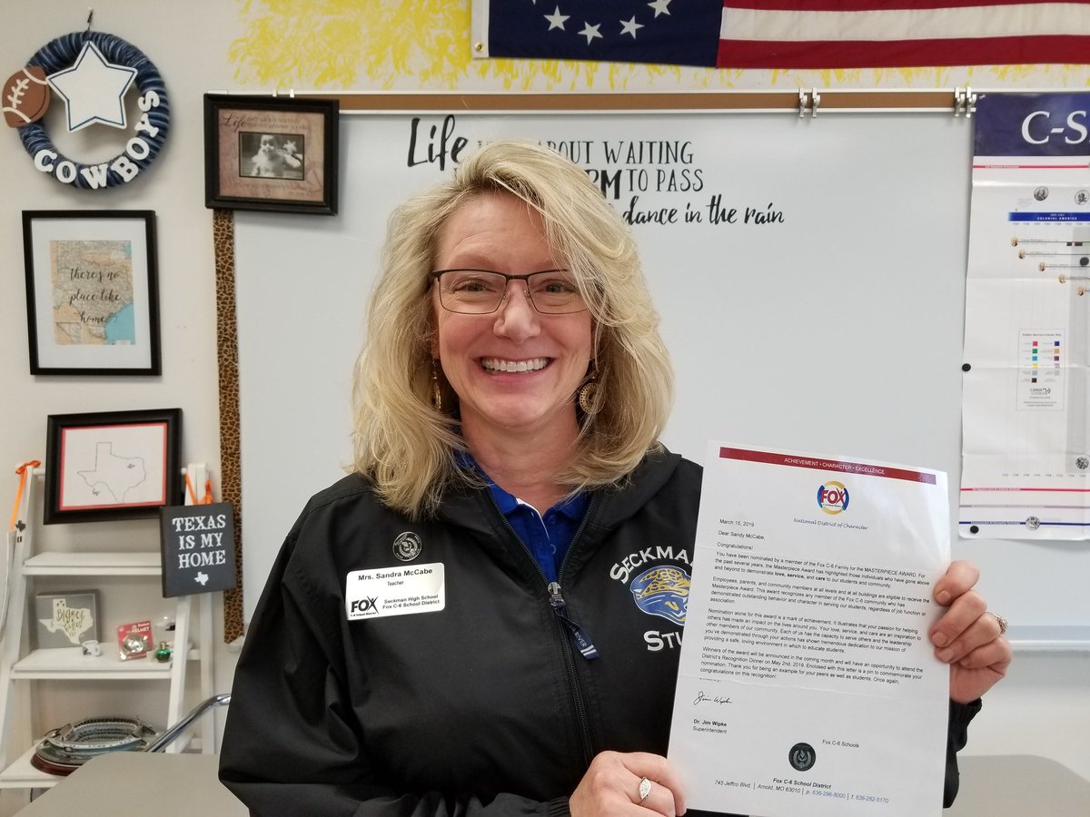 I need to brag about my friend, co-advisor, and mentor, Mrs. McCabe- <a href="/govtgoddess83/">SHS McCabe Am. Govt</a>. She has earned this <a href="/FoxC6Schools/">Fox C-6 Schools</a> masterpiece award for her love, service, and care. #soluckytoworkwithher #manypawsonepride