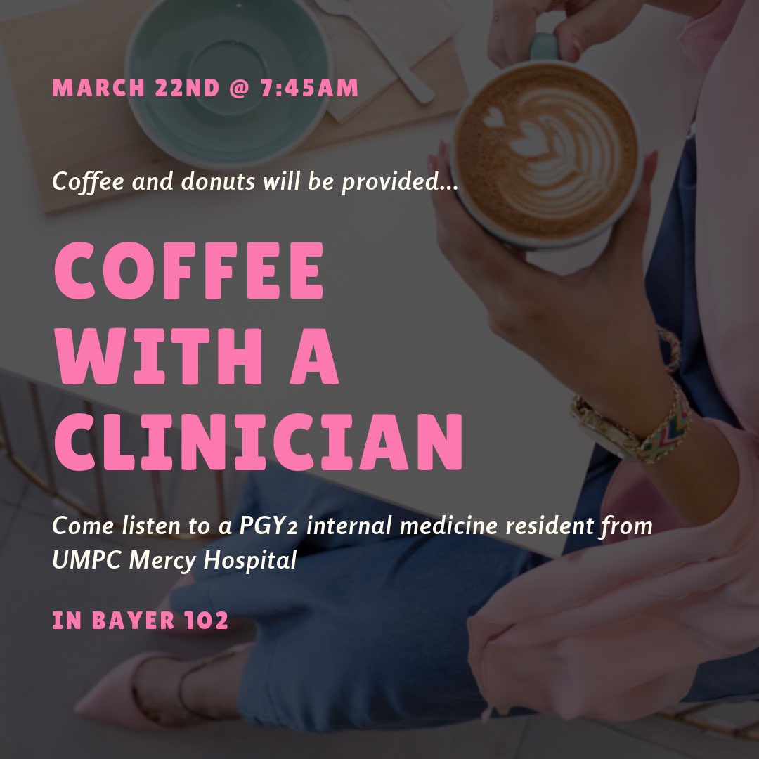 duqACCP's tweet photo. SET YOUR ALARMS!! Come listen to a PGY2 Internal medicine resident tomorrow morning! As always coffee and donuts will be provided ☕️🍩 https://t.co/AVQspiQGmE