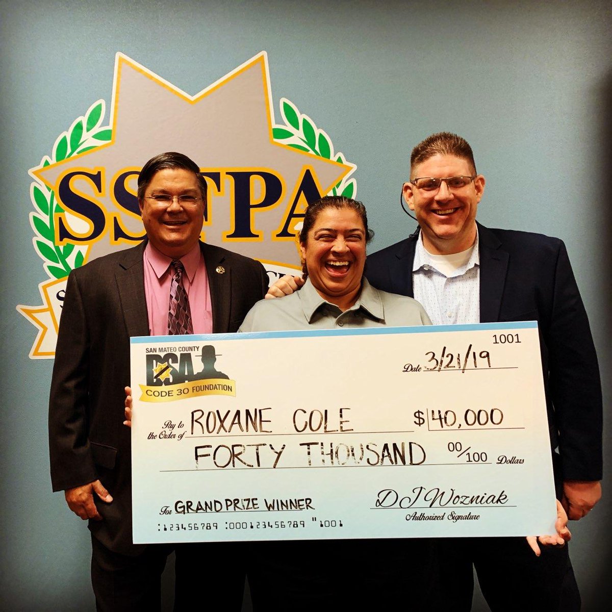 Nothing like getting to pose as the grand prize winner! The #Code30Foundation enjoyed celebrating with Roxane and the other winners. Don't miss out on next year's raffle! #code30raffle #TBL #grandprize #grandprizewinner #raffle #bettereveryyear #amazingcause #BackTheBlue