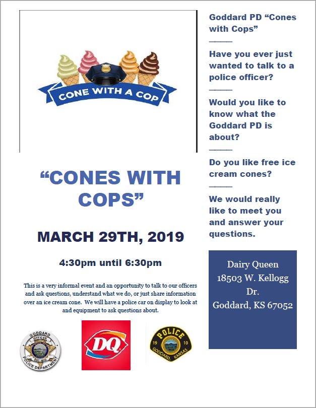 Please RT Free ice cream cones! Are you kidding me?  Come join us for Cones With A Cop at the new Dairy Queen on Friday March 29th from 4:30-6:30 pm.  We will be there to answer questions and if you don't show up we are eating your ice cream!