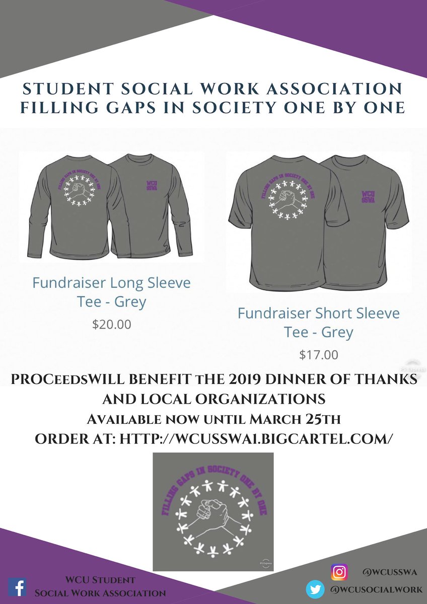 wcusocialwork's tweet image. Shirt sales are still going on! Don’t miss the chance to buy a shirt! The link will be closing on Monday!