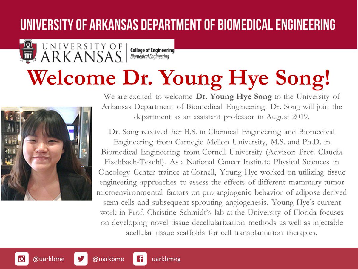 Raj R. Rao, Ph.D (he/his/him) (@bmeguarkrajrao) on Twitter photo Excited to announce that @song_younghye (Dr. Young Hye Song) will be joining us this Fall as an assistant professor!! A warm Razorback welcome!! <a href="/UarkBME/">UArk BME</a> <a href="/UArkansas/">University of Arkansas</a> <a href="/UofA_Engr/">U of A Engineering</a> #uarkbmeg Excited to announce that @song_younghye (Dr. Young Hye Song) will be joining us this Fall as an assistant professor!! A warm Razorback welcome!! <a href="/UarkBME/">UArk BME</a> <a href="/UArkansas/">University of Arkansas</a> <a href="/UofA_Engr/">U of A Engineering</a> #uarkbmeg