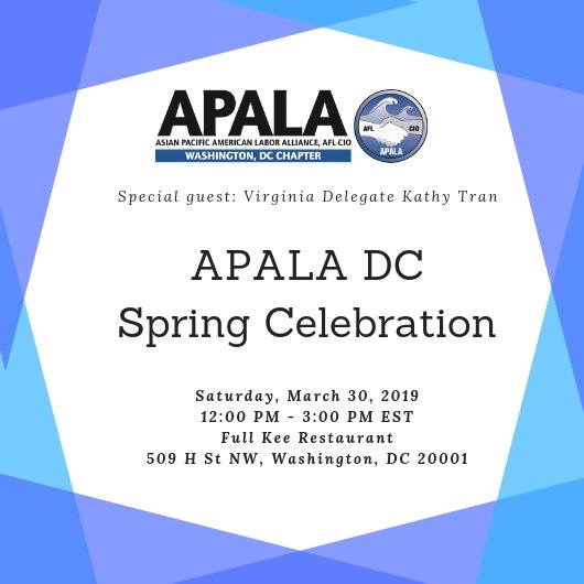 APALADC's tweet image. DC would like to invite you to our Spring Membership  Celebration. Join us to recognize the efforts of those in our community who worked tirelessly to advance worker, immigrant, and civil rights. eventbrite.com/e/apala-dc-201…