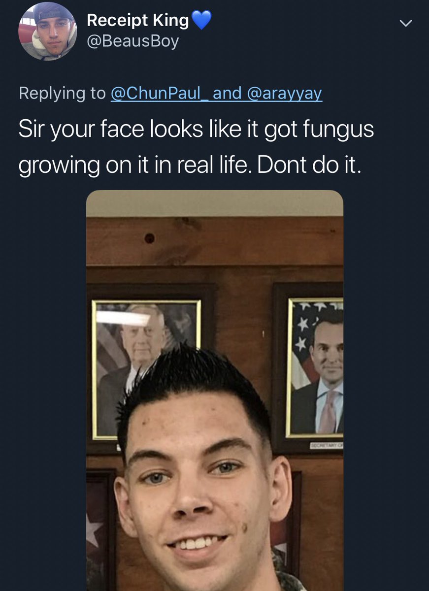 ChunSleeze4's tweet photo. Let me be clear, I’m UNAFFECTED, but this needs to be brought to light. You use a photo of me RECEIVING MY ARCOM, in uniform to “attack” me for my pimple.. you perfect little clear skinned entitled pieces of shit have no idea what STRESS is. Carry on. #DefendYourCountry https://t.co/IinCerJE0N