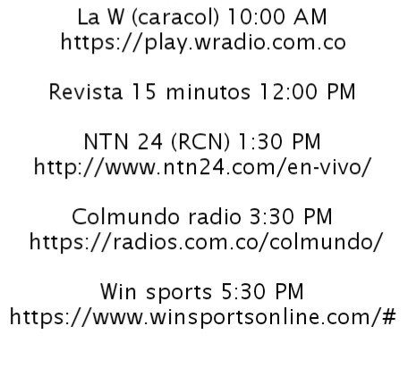 withyouac_'s tweet photo. 📍 Gira de prensa Viernes 22
Agustín Casanova COLOMBIA 🇨🇴

La W (caracol) 10:00 AM
https://t.co/H3JUzCH7Ug

Revista 15 minutos 12:00 PM

NTN 24 (RCN) 1:30 PM
https://t.co/DILBAFkBA0

Colmundo radio 3:30 PM
 https://t.co/qpYriDZGhM

Win sports 5:30 PM
https://t.co/QWDbpBhKbl https://t.co/0vn5MVh7yC