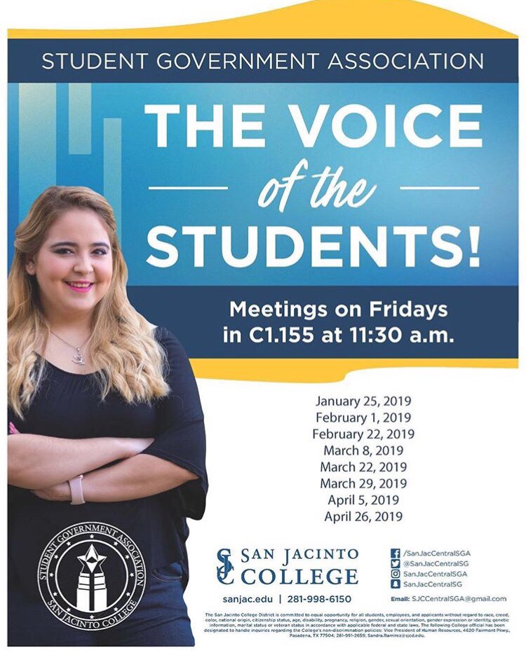 The SGA meeting for Friday, March 22nd has been cancelled since no classes will be held. Please see the flyer for our other meeting dates this semester.