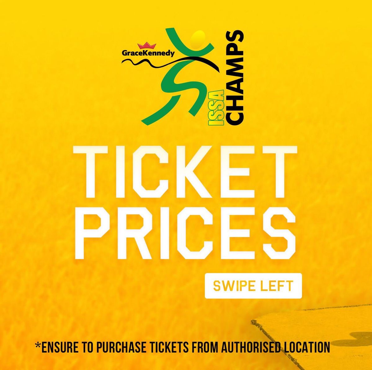 ISSASportsJA's tweet photo. Tickets go on sale Tuesday March 26 at the National Stadium ticket outlet. 🎫
.
.
ISSA GaraceKennedy Boys & Girls Championships, March 26-30
.
#IssaChamps #IssaSportsJa #TrackToChamps https://t.co/SKgbLU16N1