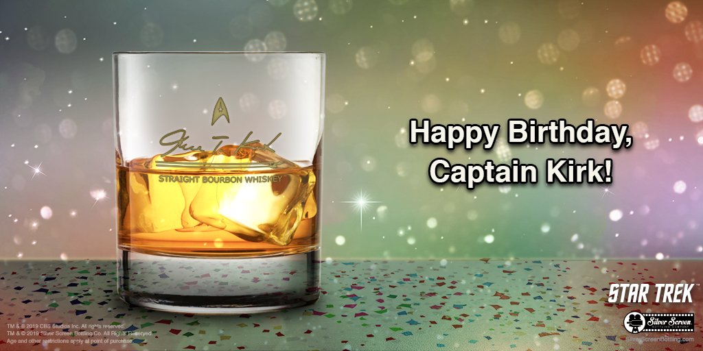 SilverScreenCo's tweet image. Happy Birthday, Captain Kirk! Grab a glass and salute the man that started it all.