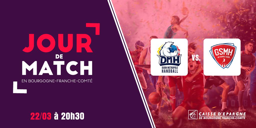 CaissEpargneBFC's tweet photo. 🤾‍♂️ Ce soir,  on encourage le @DMH_Officiel qui recoit @GSMH38 pour la journée 21 de @Proligue ! 
🏟 Palais des Sports Jean-Michel Geoffroy, Dijon
⏱ 20h30
📳 Live sur https://t.co/pkRtmovwL1  
#Esprithandball #PartenariatCEBFC #TeamCEBFC https://t.co/T3BVbdAyxY