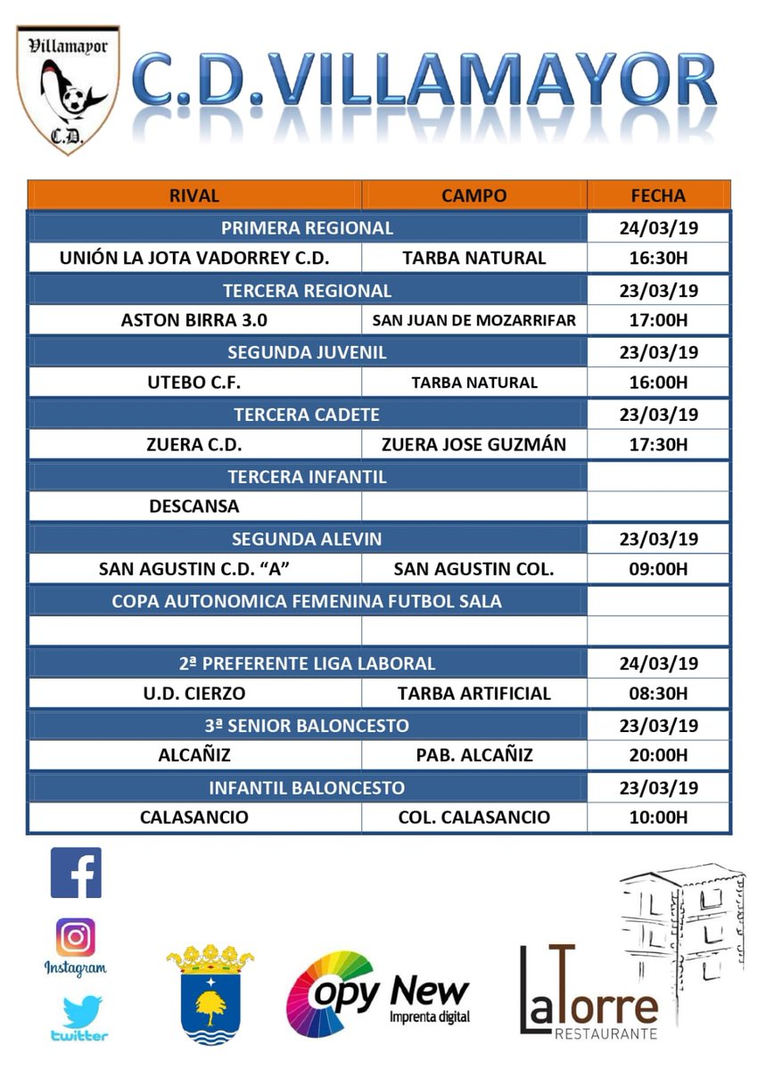 Buenos días 
Estos son los horarios para este fin de semana 
#AupaVillamayor