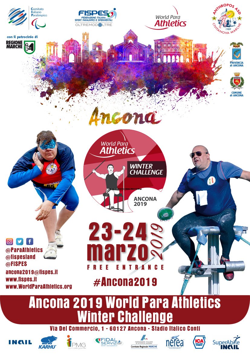 ComuneAncona's tweet photo. Weekend indoor e lanci per l’#Atletica #paralimpica.  Al Palaindoor Campionati Italiani Paralimpici Indoor ed Invernali Lanci, questi ultimi abbinati alla
tappa internazionale del World Para Athletics Winter Challenge. @FISPES  @FidalMarche @ParaAthletics https://t.co/t9uALsMwhC