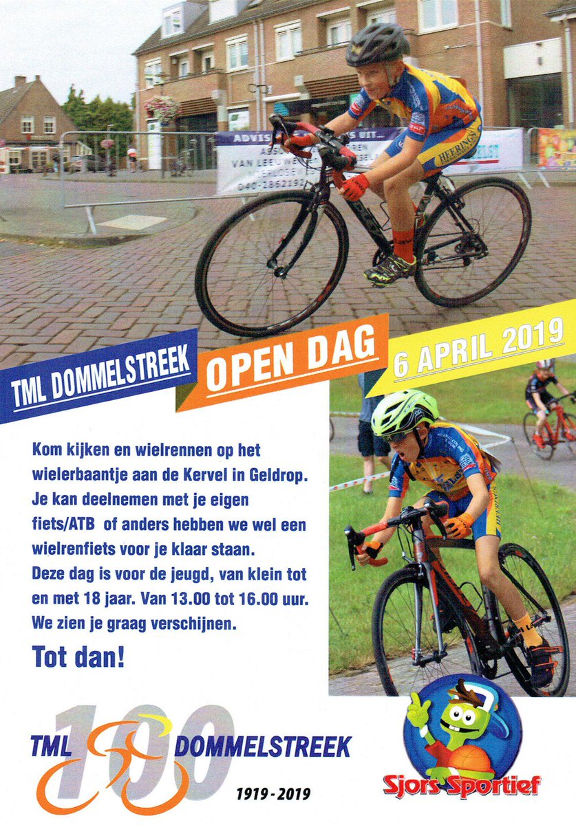 TML Dommelstreek open dag voor de jeugd van klein tot groot: tmldommelstreek.nl/events/open-da…
#wielrennen #geldrop #sport #fietsen #jeugd #opendag #weekend #nuenen #eindhoven <a href="/KNWU/">KNWU</a> <a href="/BrabantCycling/">Brabant Cycling Network</a> <a href="/brabantfietst/">Ons Brabant Fietst</a> <a href="/Geldrop_Mierlo/">Geldrop_Mierlo</a> <a href="/grooteindhoven/">Groot Eindhoven</a> <a href="/ED_Regio/">Eindhovens Dagblad</a> <a href="/VeloSoof_EHV/">VeloSoof  Eindhoven</a> <a href="/DeNuenenseKrant/">De Nuenense Krant</a>