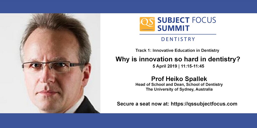QSCorporate's tweet photo. Prof Heiko Spallek has published more than 60 peer-reviewed papers and a textbook for Dental Informatics. He will be speaking at the #QSSubjectFocus Summit on Dentistry this coming April. Visit https://t.co/cBgxcbG86k for more information.
#highered #qs #conference https://t.co/lat6CEKbPk