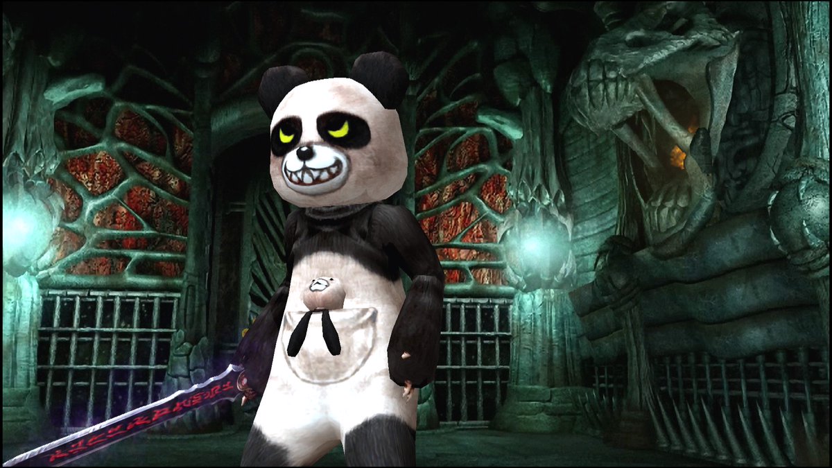onimusha_capcom's tweet photo. 【衣装紹介《パンダ》】 
「蛍石」を10個以上集めてクリアすると入手できる左馬介のパンダ衣装は、遠距離武器の変更ボタン（PS4版ならL2）の長押しで頭部の脱着が可能！ちなみに鬼の篭手は「ひまわり」になり、いくら魂を吸収しても篭手のレベルは上がらないぞ！ #鬼武者　https://t.co/n4rEXEhb1b https://t.co/XEcgKEwiwE