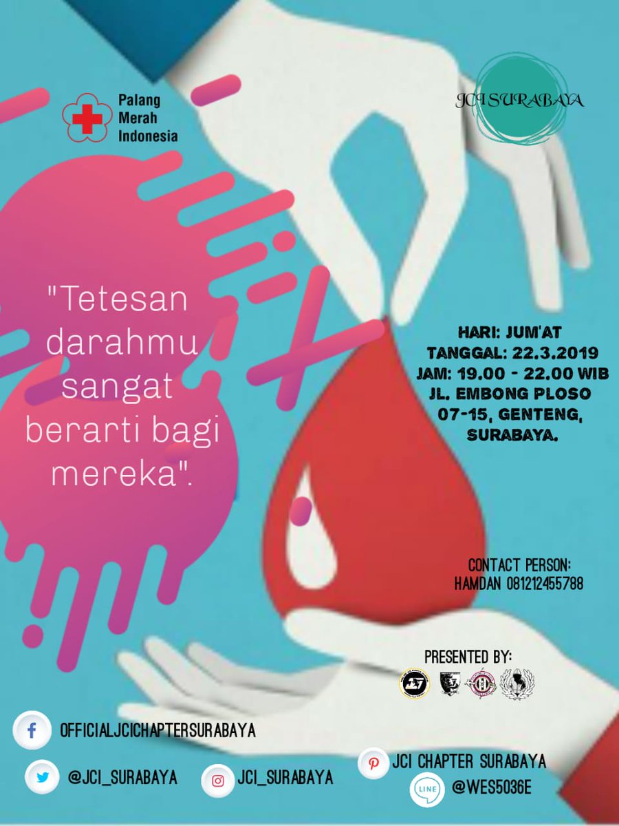 Info rek, Ojo lali bengi iki Donor Darah bareng Jci Chapter Surabaya!!!! 

#John

<a href="/DonnaJCISBY/">Donna JCI Surabaya</a> <a href="/JCIndonesia/">Juventini Indonesia</a>