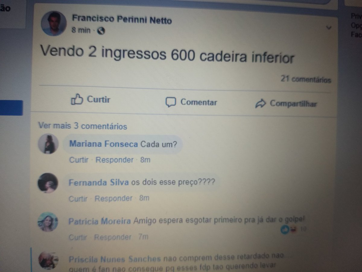 mandymaru's tweet photo. Já tem um bando de desgraçados vendendo os ingressos pelo dobro do preço!!! Pessoal é mau caráter mesmo, né? Falta de respeito!! @ingressorapido vão investigar isso ou tão cagando com isso pq já garantiram seu dinheiro?! @SandyLeah @Junior_Lima #NossaHistoriaSeJ #SHOWEXTRASP https://t.co/vgDMOtszMl