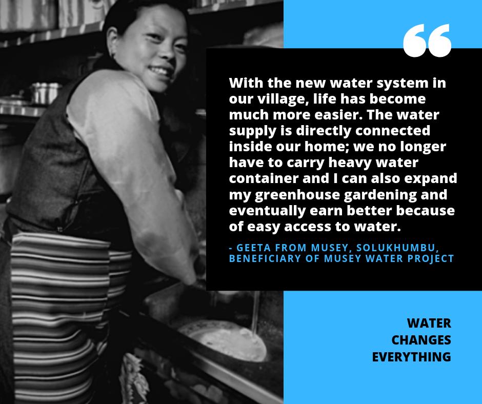 Today, on the event of #WorldWaterDay, Geeta, one of the beneficiaries of our Musey Water Project - funded by Himalayan Trust New Zealand, shares about the changes in her life after the installation of water supply system in Musey. #water