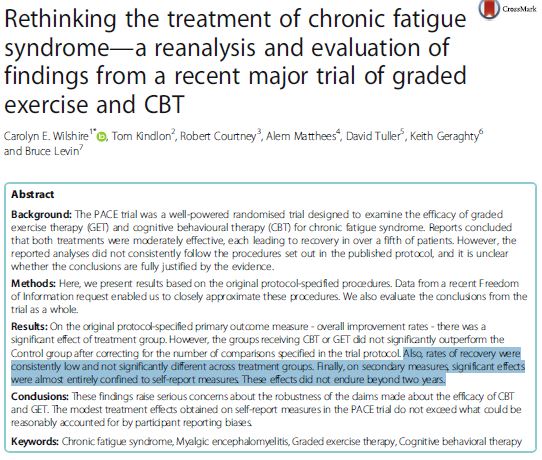 TomKindlon's tweet photo. It's the first anniversary of this paper. A lot of it was only possible due to Alem's heroic FOI victory, which the #PACETrial team fought so hard to stop. That surely wasn't because the real results weren't as flattering as they had presented them?

https://t.co/JGnLCTfhUa

#CFS https://t.co/UhPRVuOluk