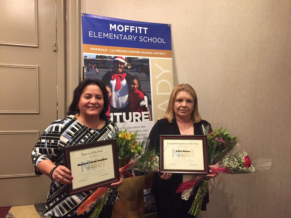 MoffittMustangs's tweet photo. Congratulations to our 2019 Teacher of the Year, Marcela Cueto-Sanchez and our Classified Employee of the Year, Celia Nunez! #nlmusd https://t.co/Gu67TtKQQN