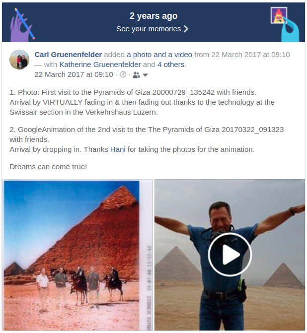 CGruenenfelder's tweet image. fbm20170322a
1. 1st visit to #PyramidsOfGiza 20000729.
#Arrival by VIRTUALLY #FadingIn & then #FadingOut thanks to #technology at the #Swissair section in #Verkehrshaus #Luzern.
2. #Animation of 2nd visit to the #Pyramids of #Giza 20170322.
Arrival by #DroppingIn.
#DreamsComeTrue