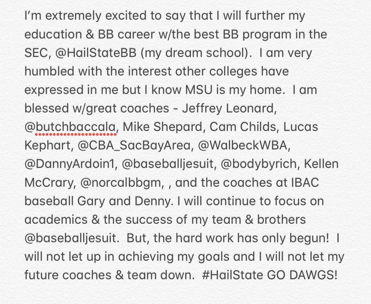 BHubbard2022's tweet photo. I would like to announce... @HailStateBB @BaseballJesuit @butchbaccala @bodybyrich @WalbeckWBA @norcalbbgm @DannyArdoin1 @CBA_SacBayArea @IBACBaseball @CoachKTSU @sfoxhall @JakeGautreau @lemo22 @k_cheesebrough #HailState🐶 https://t.co/6W3JronnJf