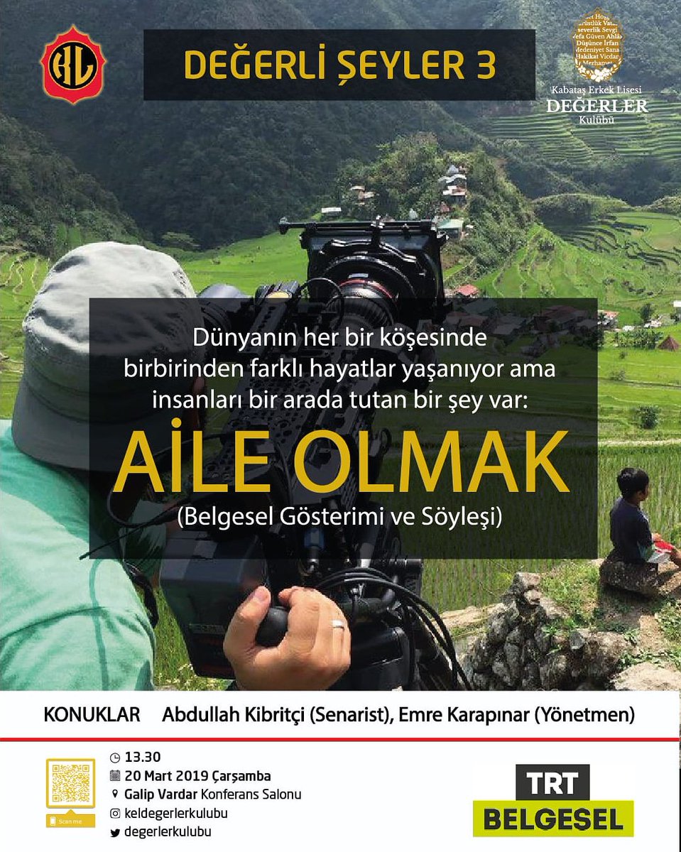 Kabataş Değerler Kulübü olarak, TRT Belgesel'de yayımlanan, son günlerin ilgi çekici ve anlamlı yapımı, "<a href="/aileolmaktv/">Aile Olmak</a>" belgeselinin yönetmeni ve senaristini okulumuzda ağırladık.