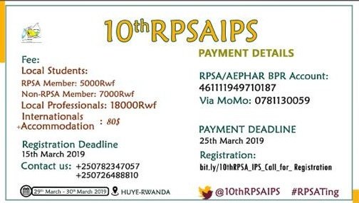 10thRPSAIPS's tweet photo. [Countdown] only 3 days remaining @10thRPSAIPS payment, if not yet, pay asap @RPSARwanda @IPSFAfRO @IPSForg https://t.co/I3gehS0Th1
