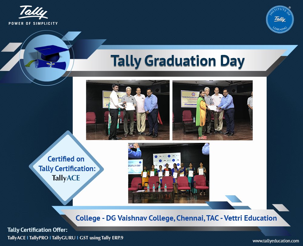 talllyeducation's tweet photo. #TallyGraduationDay conducted by our partner Vettri Education at DG Vaishnav College, Chennai for the successful candidates of TallyACE certification.
Visit https://t.co/VR6DVajAUJ #LearnTally #TallyEducation #TallyCertificate https://t.co/37ZAis50As