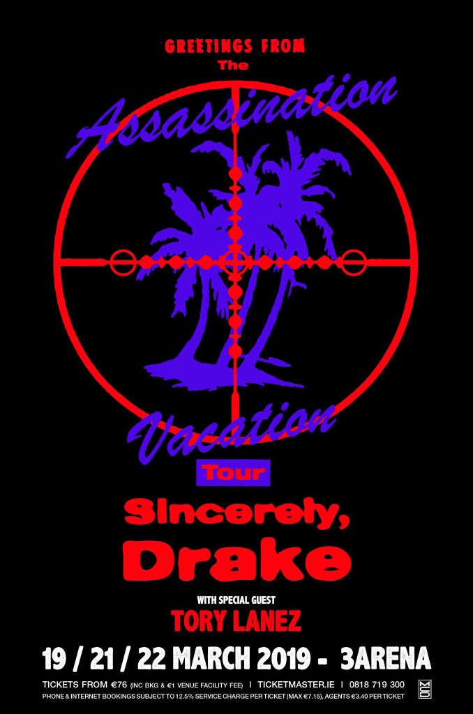 Drake Night 3 🦂

Doors - 6:30pm
Baka  - 7:30pm
<a href="/torylanez/">Tory Lanez</a>  - 7:45pm
DJ Tiffany  - 8:30pm
<a href="/Drake/">Drizzy</a>  - 8:45pm

<a href="/NoelMcHale/">Noel Mc Hale</a> <a href="/frankjez/">frank steven</a> <a href="/mcd_productions/">MCD Productions</a> <a href="/FM104/">FM104</a> <a href="/TicketmasterIre/">Ticketmaster Ireland</a> <a href="/hotpress/">Hot Press</a> <a href="/3ArenaDublin/">3Arena</a> <a href="/academydublin/">The Academy Dublin</a> @Jidopompi <a href="/frankjezevents/">Frank Jez VIP Events</a>