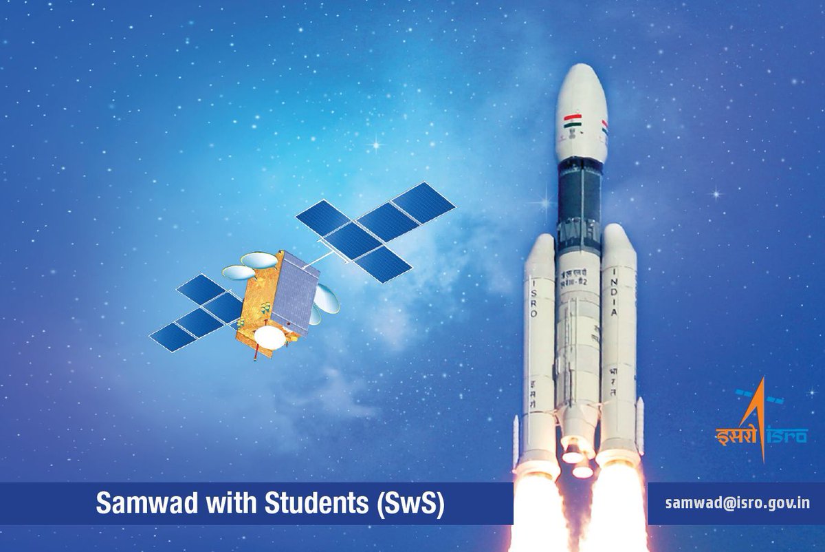 isro's tweet photo. 🇮🇳 #ISROMissions 🇮🇳
We have a dedicated email ID for our new initiative #SamwadWithStudents #SWS. Schools, colleges and other educational institutions can now write to 
samwad@isro.gov.in on matters linked to #SWS. Please add your complete contact details when you write to us. https://t.co/1rbHMkNBju