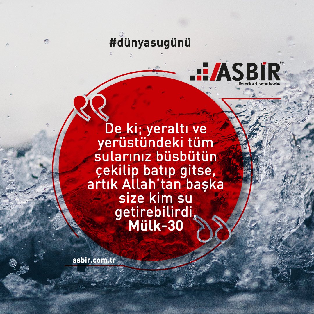 AsbirGroup's tweet photo. “De ki; yeraltı ve yer üstündeki tüm sularınız büsbütün çekilip batıp gitse, artık Allah’tan başka size kim su getirebilirdi.” Mülk-30
#AsbirDomesticAndForeignTradeInc
#DünyaSuGünü
#irrigation #riego #irrigacion 
#орошение #irrigazione 
#irrigacao #navodnjavanje #irigatii https://t.co/U3BS9Qp9B3